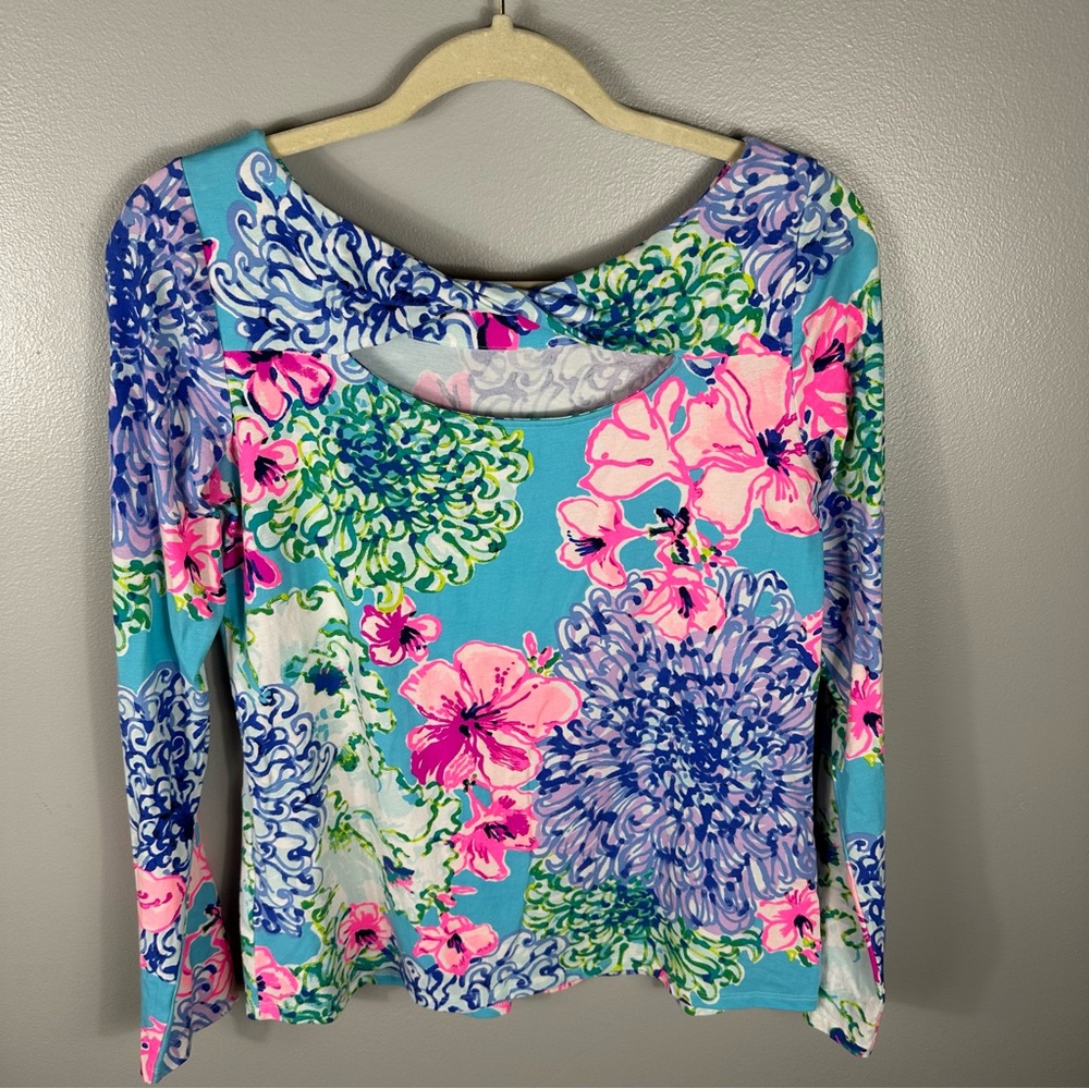 Lilly Pulitzer Floral Tristan Long Sleeve Twisted Keyhole Top Size Small - Picture 6 of 11